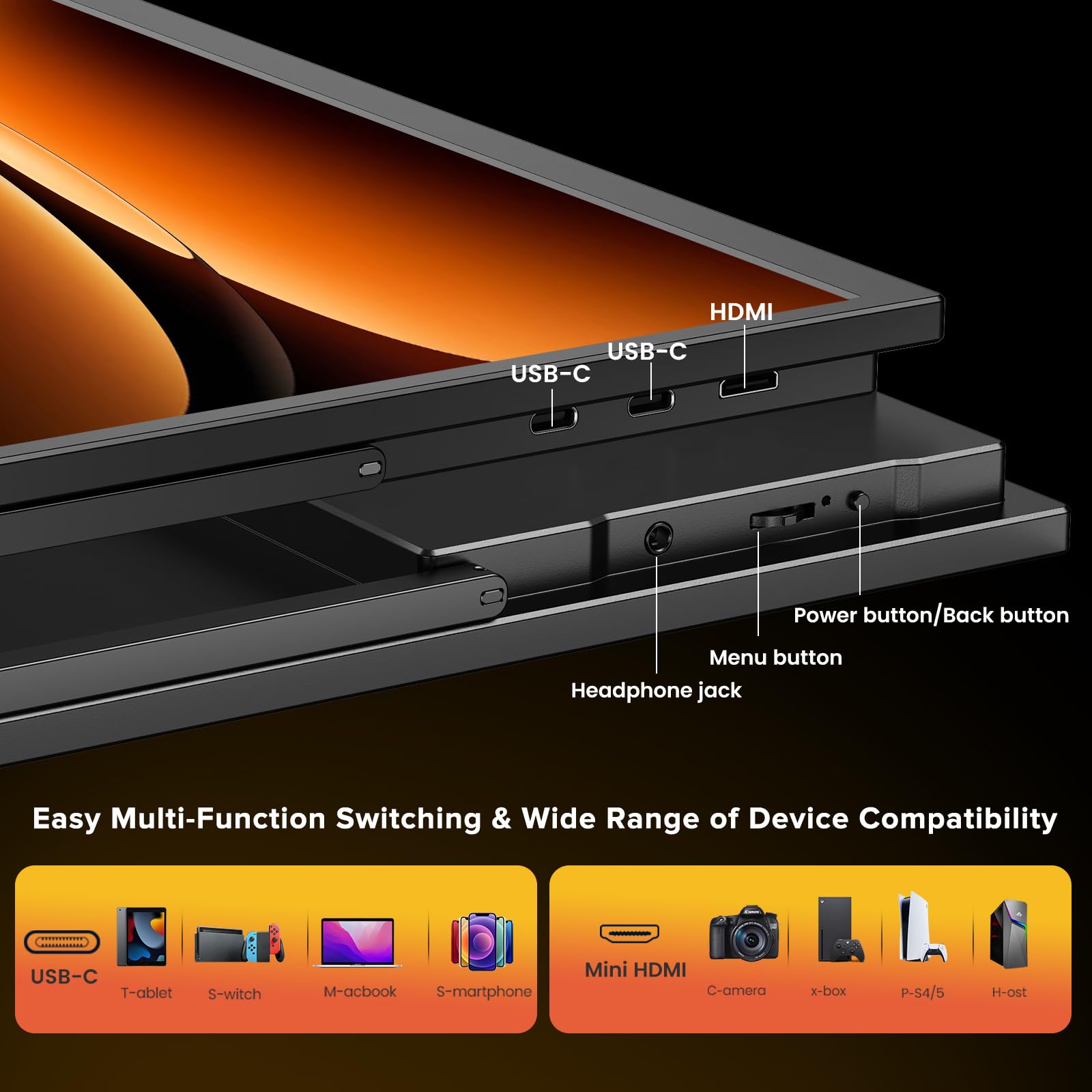 Newsoul Monitor Portatil 18.5 Pulgadas 120Hz, Pantalla portatil 1080P IPS Mate HDR, 2000:1, 125% sRGB con USB-C/HDMI para Portátil/PC/PS5/Xbox, Compatible VESA