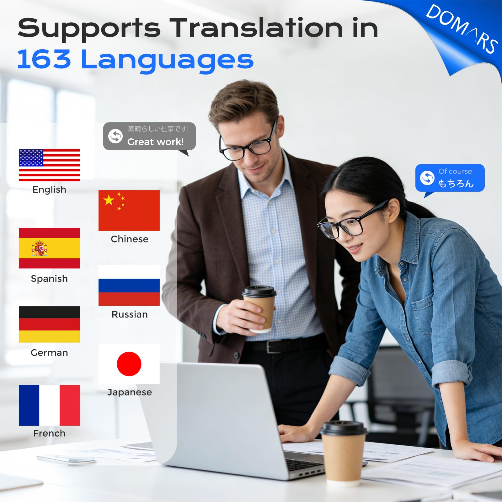 Occhiali intelligenti AI con traduzione in tempo reale in 163 lingue, assistente vocale intelligente, note vocali, servizio fotografico remoto, batteria 10H, IP65, audio a conduzione dell'aria
