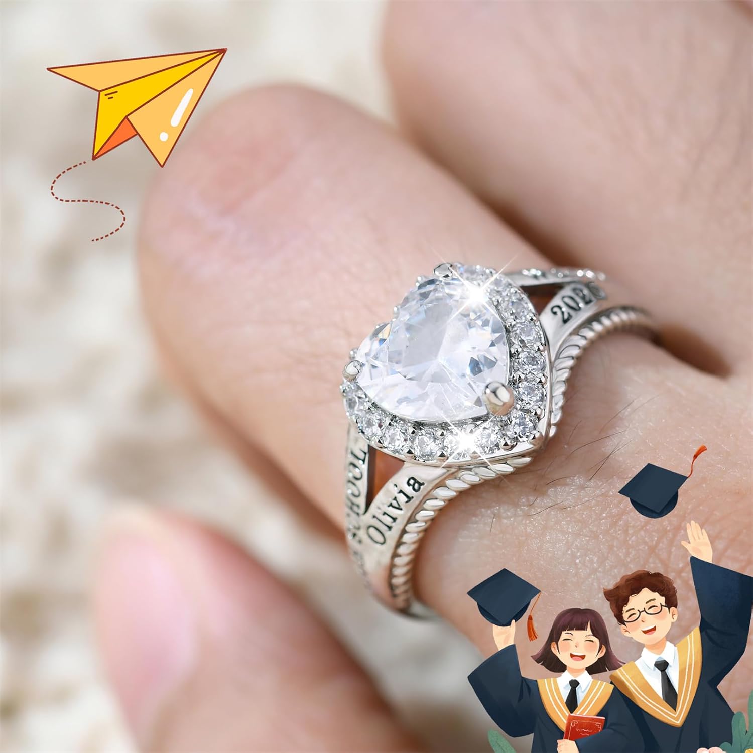 Custom Class Ring with Year Grad School Name for Women Personalized Graduation Ring with Birthstone for Her Class of 2026 Junior Senior High School and College Graduation Jewelry Gift for Women Class Rings Customizable