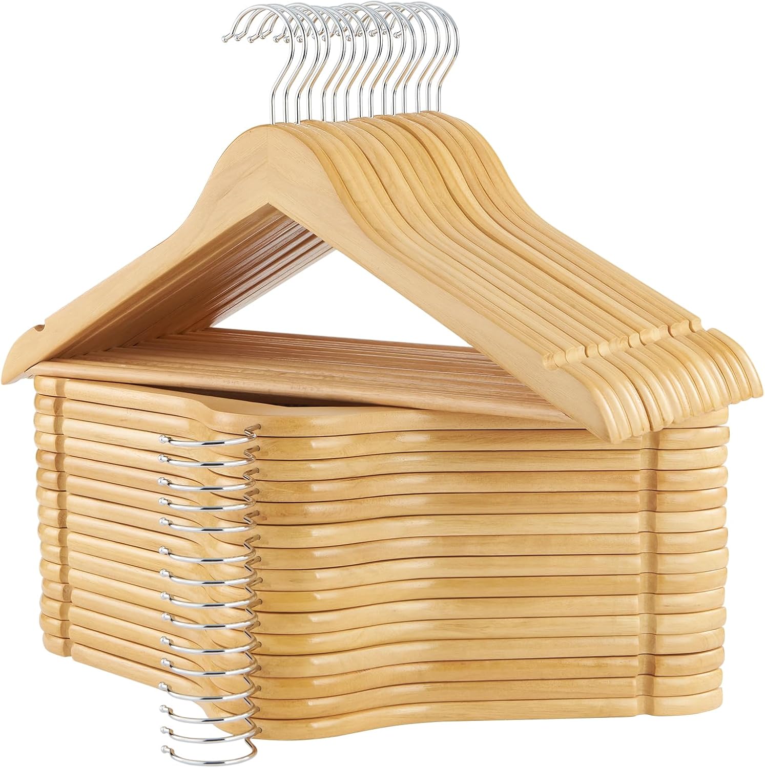 ELONG HOME Solid Wooden Hangers, 30 Pack Walnut Slim Wood Hangers with Extra Smooth Finish, Precisely Cut Notches and Chrome Swivel Hook, Wooden Clothes Hangers for Shirt Suit Jacket Dress