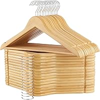 Vista 8 de ELONG HOME Perchas de madera, paquete de 20 perchas con acabado extra suave, muescas cortadas con precisión y gancho giratorio cromado, perchas