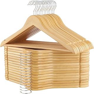 ELONG HOME Wooden Hangers, 30 Pack Slim Wood Coat Hangers with Extra Smooth Finish, Precisely Cut Notches and Chrome Swivel Hook, Wooden Clothes Hangers for Shirt Suit Jacket Dress, Natural
