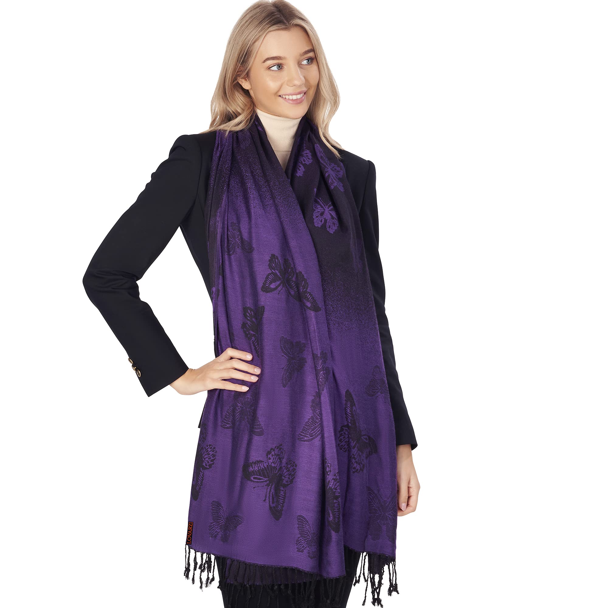 Purple Scarfs for Women - Butterfly Gifts for her - Beautiful Long Pashmina Winter Ladies Shawl Scarves & Wraps for Evening Party or Wedding - Anniversary Presents for Friend, Mother, Sister or Wife
