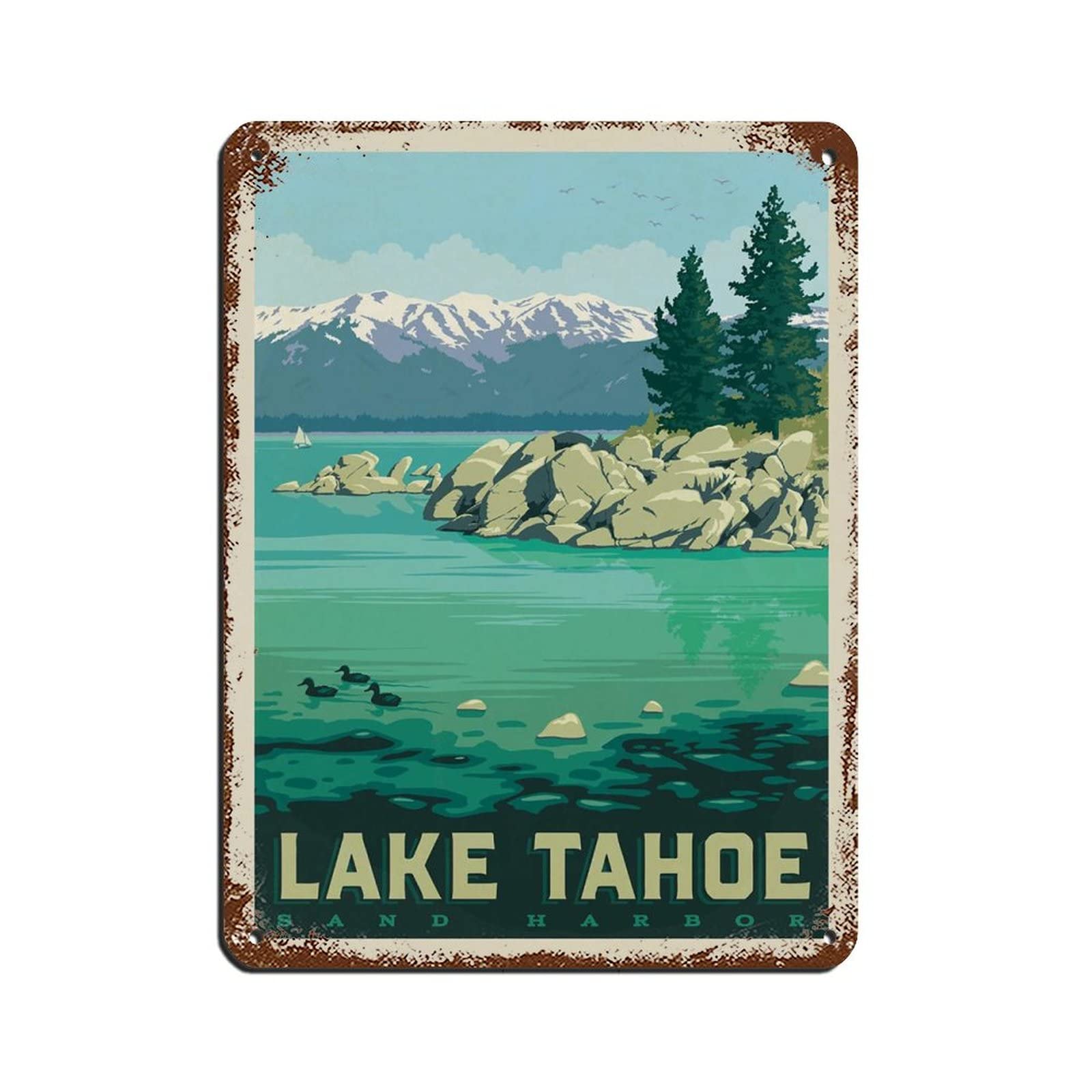 KZIWQ Vintage Metal Tin Signs Lake Tahoe Travel Tin Signs Metal Poster Wall Decor Office Cafe Bathroom Bedroom 15x30cm