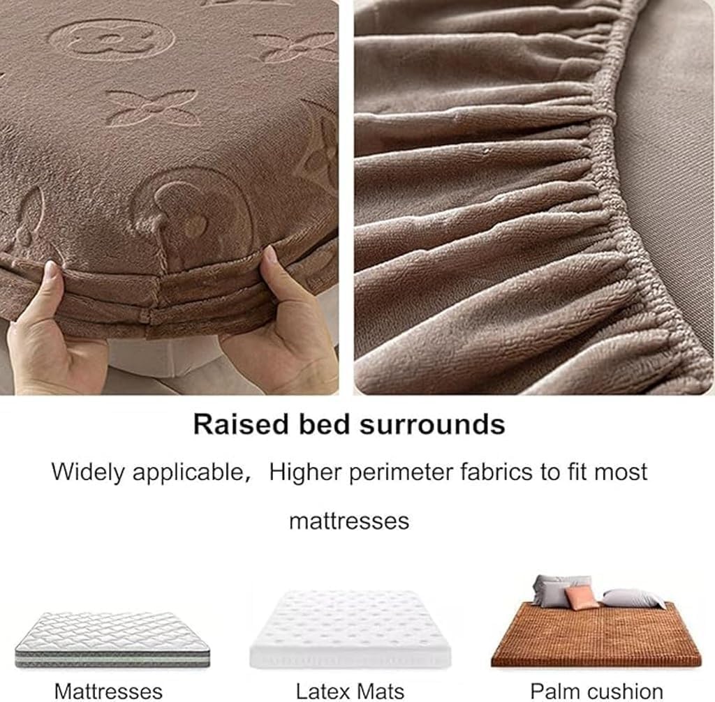 Thickened Milk Velvet Bedsheet, Single Piece Coral Velvet Mattress Protective Cover, Winter Plush Bedsheet Cover(B,150x200cm)