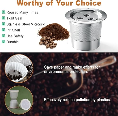 Miniatura 4 de Pilipane Tazas K reutilizables, cápsulas de café reutilizables, tazas K de acero inoxidable, filtros de cápsulas de café a prueba de fugas con