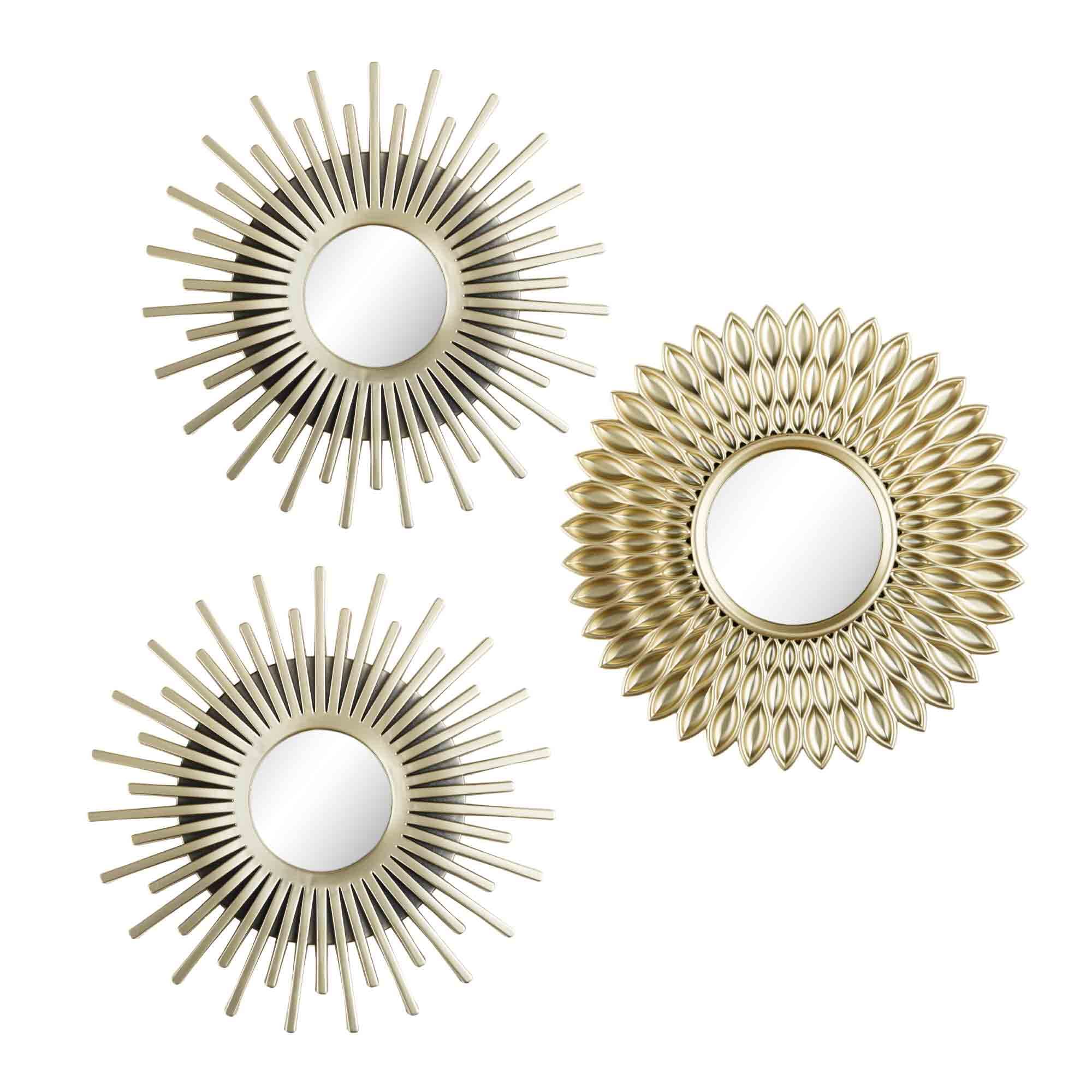 Lewis's Sun Effect Wall Mirrors - Hanging Mirrors - Sunburst Mirror, Home Décor, Round Mirror, Sun Mirror, Large Wall Mirror, Mirrors for Hallways (Champagne, Set of 3)