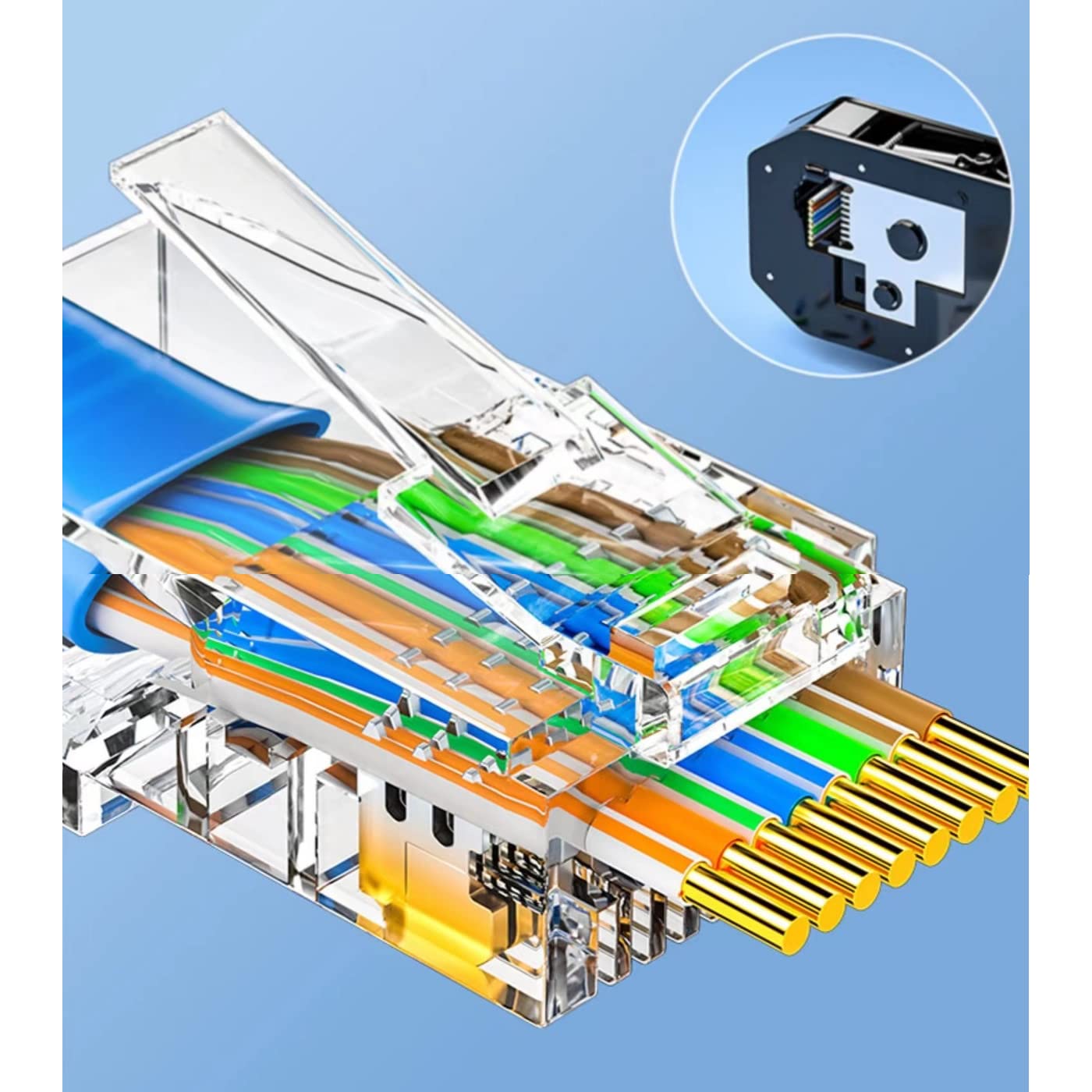 50 Pcs Cat7 RJ45 Pass Through Connectors, C7 Pass Through Plugs, Cat7 2-Piece Metal Shielded RJ45 Ends FTP 8P8C Modular Network Plug Connector