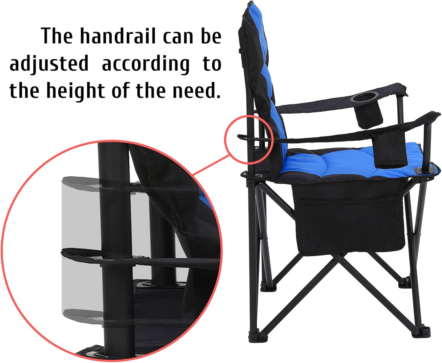 Oversized Camping Chair Folding Heavy Duty Quad Outdoor Large Lawn Chairs Portable Support 400 lbs Padded Thicken Oxford with Armrests, Storage Bag, Cup Holder, Carry Bag for Outside(Blue) - Image 7