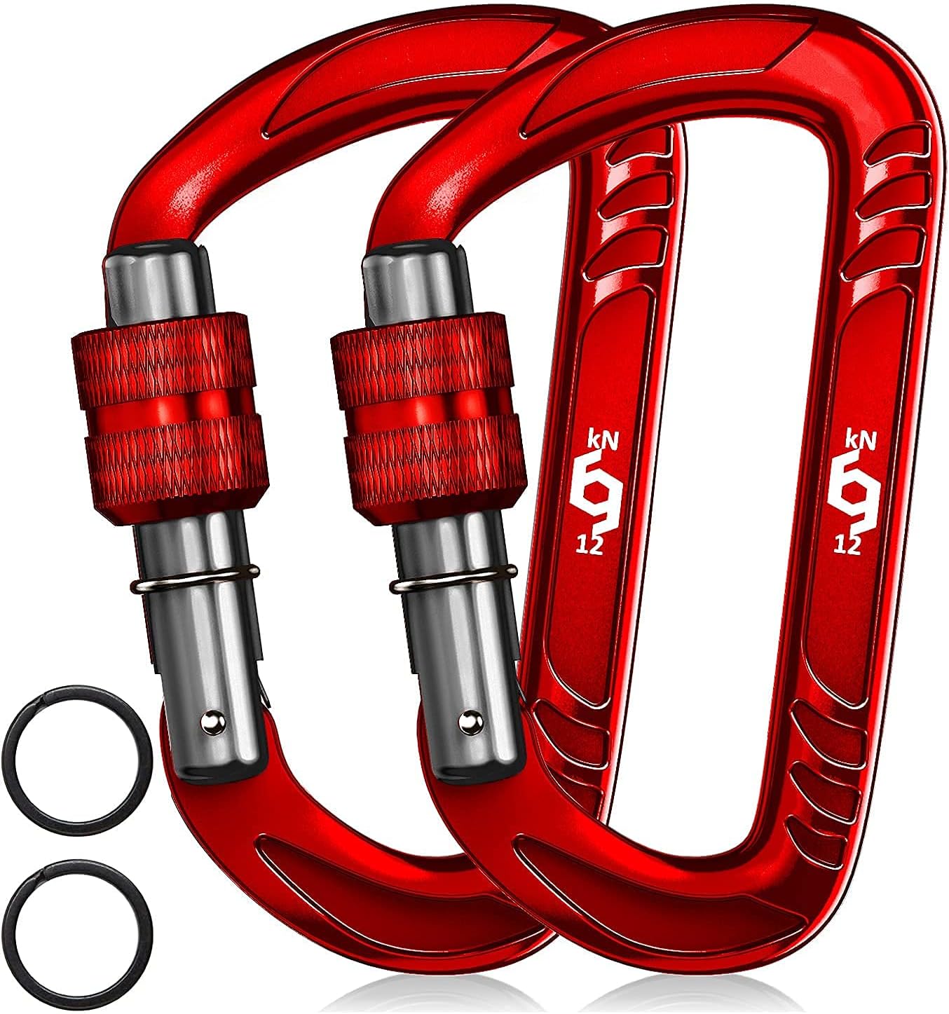 Rhino Produxs 12kN Heavy Duty Lightweight Carabiner Clips with keyrings - Excellent for Securing Pets, Outdoor, Camping, Hiking, Hammock, Dog Leash Harness, Keychains