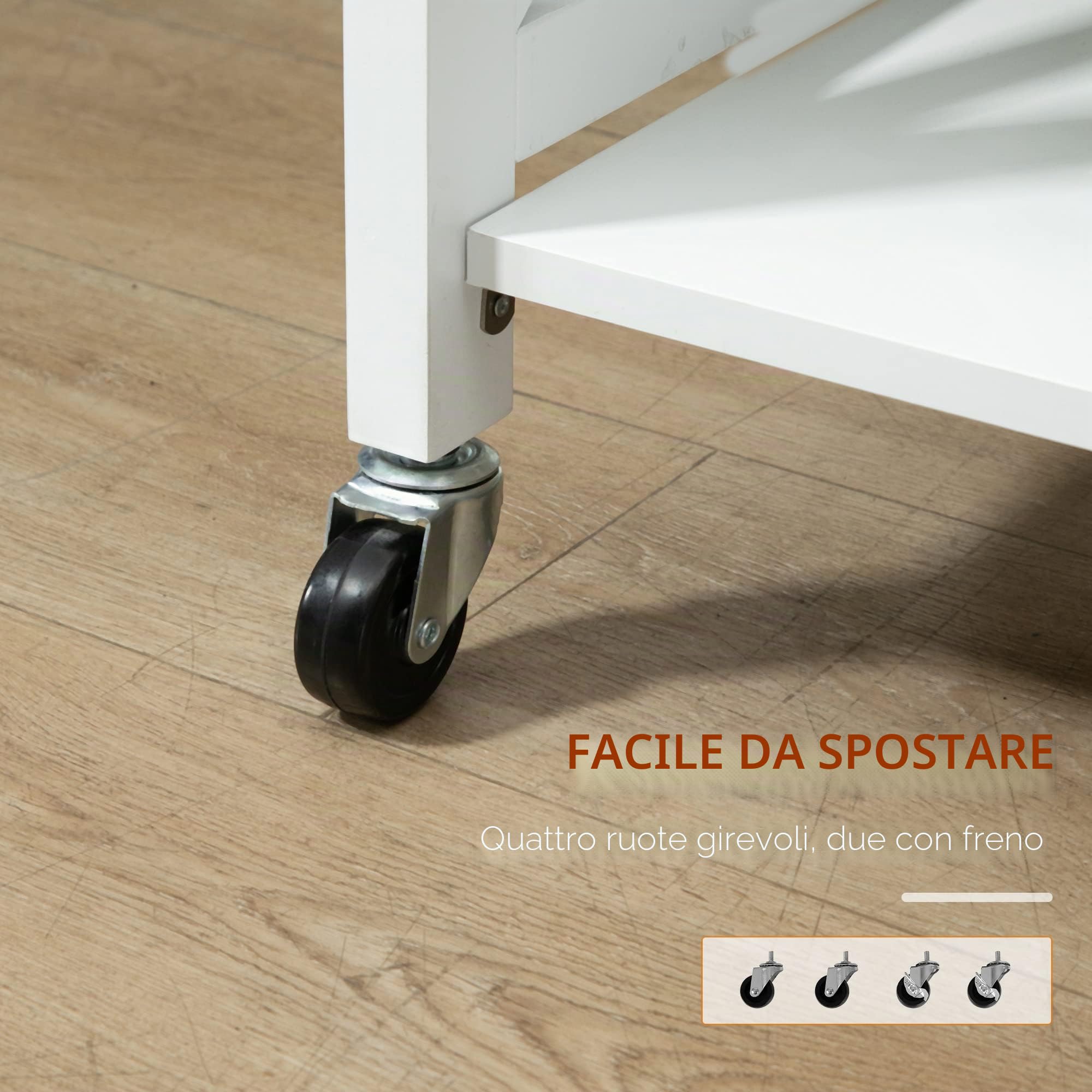 HOMCOM Carrello da cucina pieghevole Carrello da cucina con ruote Carrello portaverdure con 2 ripiani per sala da pranzo Carico 40 kg 60x40x84 cm Bianco
