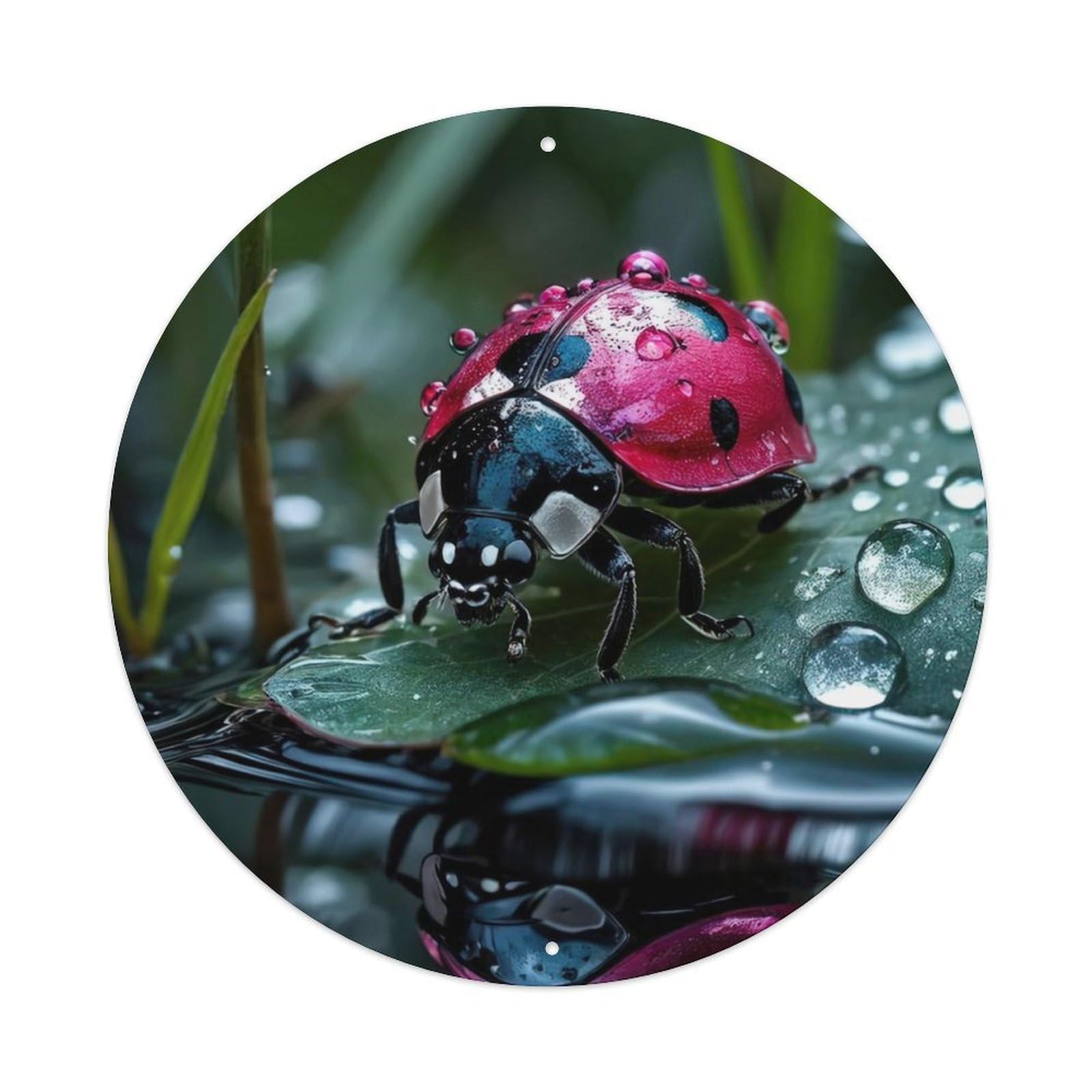Animal Seven-star Ladybird on A Leaf Artwork Metal Tin Sign
