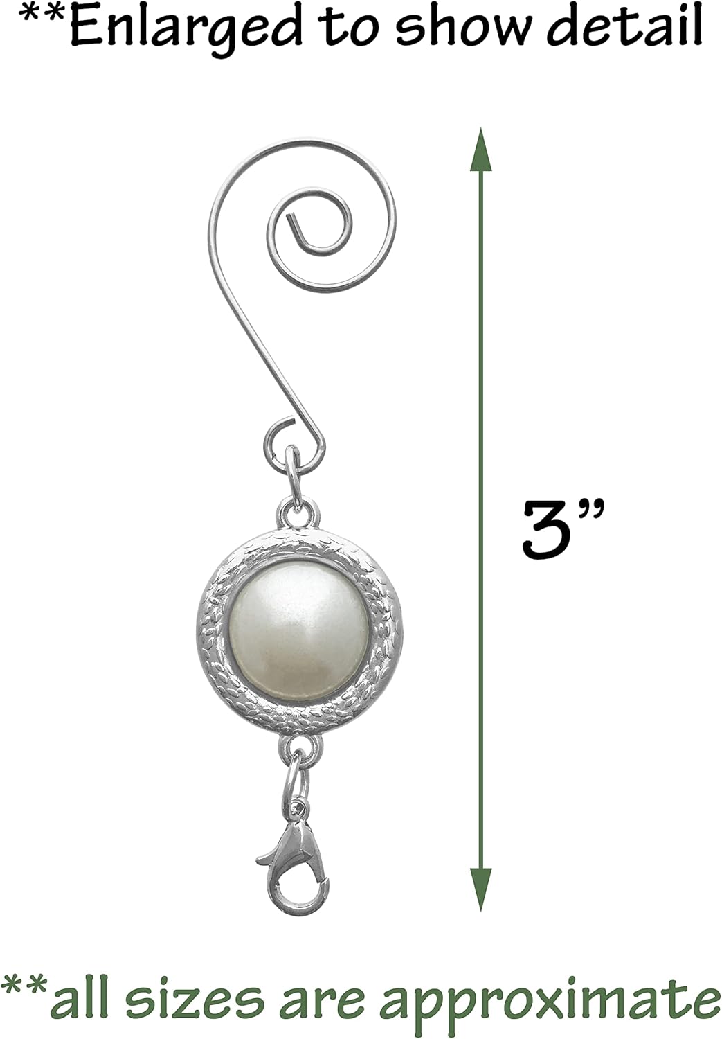 Pearl Christmas Ornament Hooks with S-Hook and Lobster Claw - Set of 24 - White Pearl with Silver Setting - Xmas Accessories & Accents for Ornaments - Crafting - 3" L