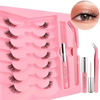 7 Pairs Clear Ribbon Half Eyelashes Cat Eye with Glue and Tweezer Kit, 12mm Short Cat Eye, Artificial Eyelashes, Natural Looking, 1/2 Corner, False Eyelashes Set, 3/4 Corner Eyelashes Set (3D04