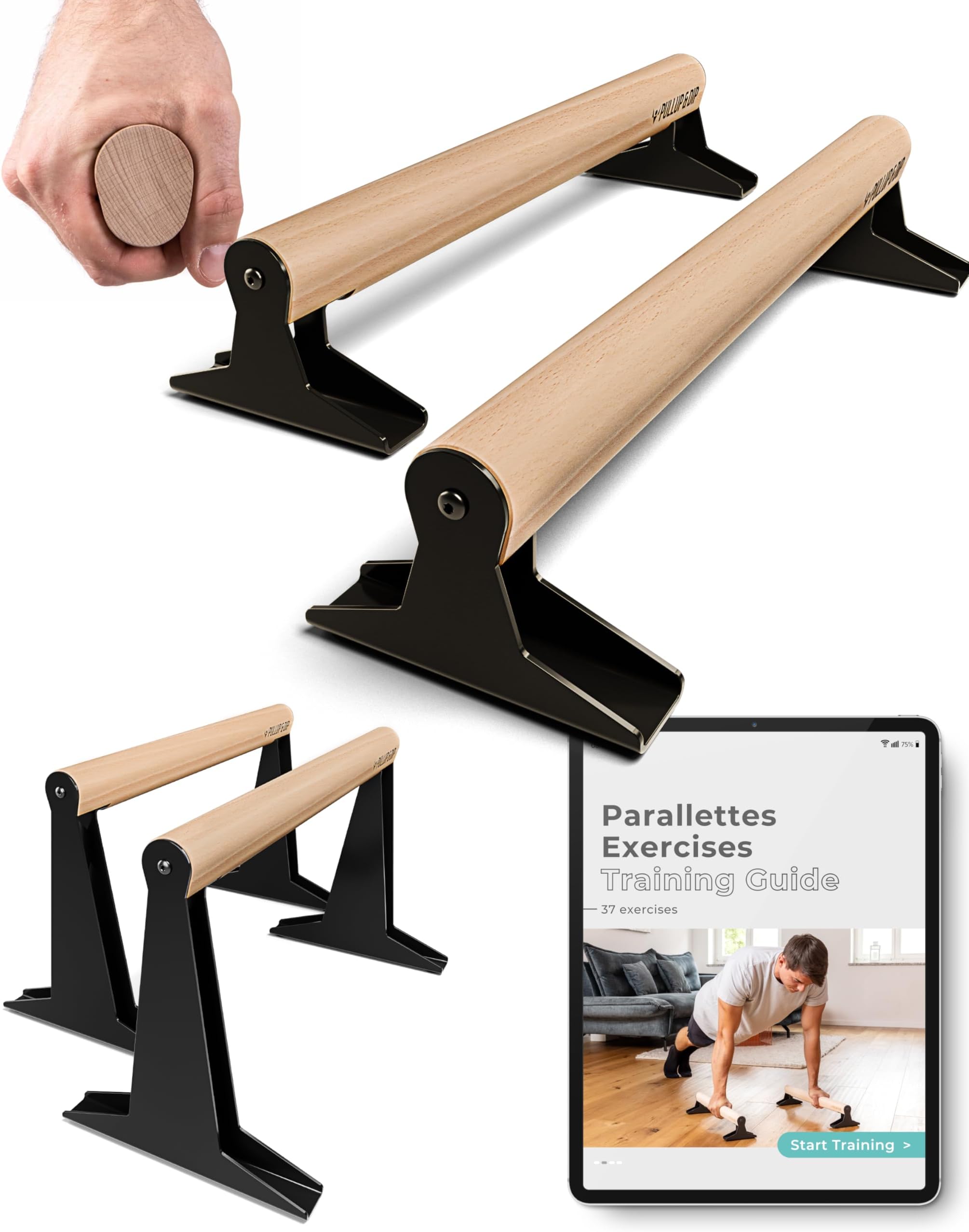 Wooden Parallettes, Low & Medium Mini Bars Handstand Bars with Ergonomic Wooden Handle, Push-Up Bars for Calisthenics and Gymnastics, Indoor and Outdoor (Low Parallettes)