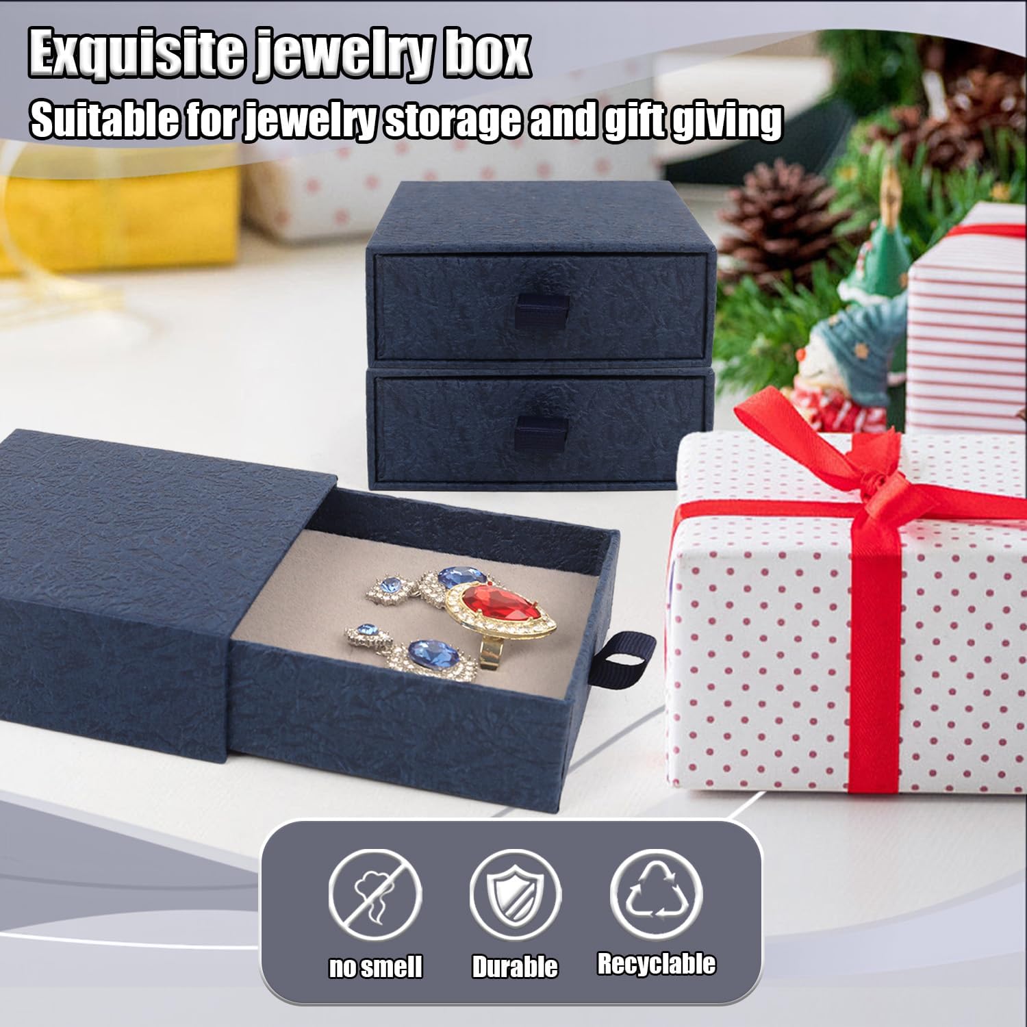 Jewelry Gift Box, 12-Pack Necklace Gift Box Drawer Jewelry Box Bangle Necklace Case For Earrings & Rings, Stylish Necklace Bracelet Organizer, 3.5 x 3.5 x 1.25 Inches (Dark Blue) - Image 3