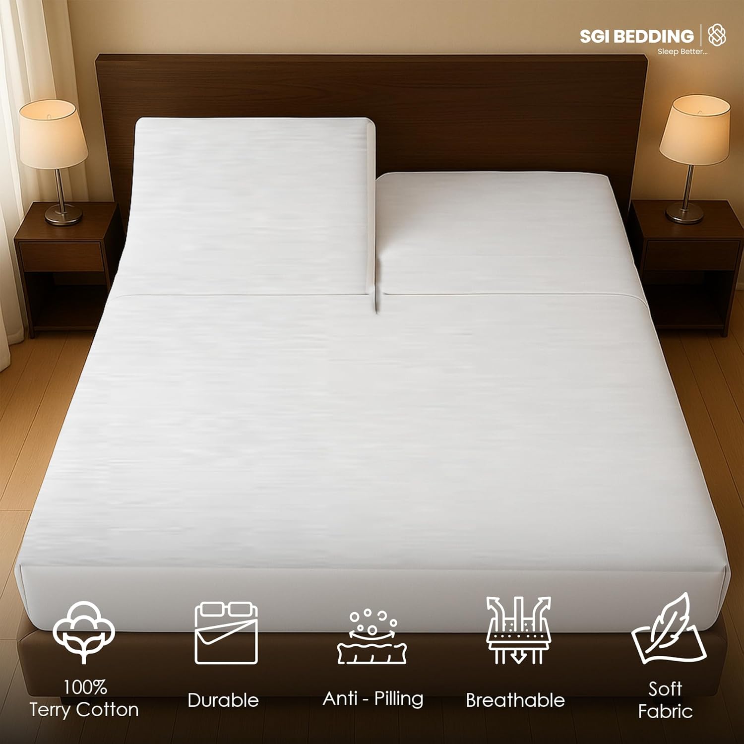 Split Top Queen Mattress Protector Waterproof Premiuim Quality Soft Zero Noise 18 Inch Deep Pocket Fitted Style 36 Inch Top Split Mattress Protector for Adjustable Bed White