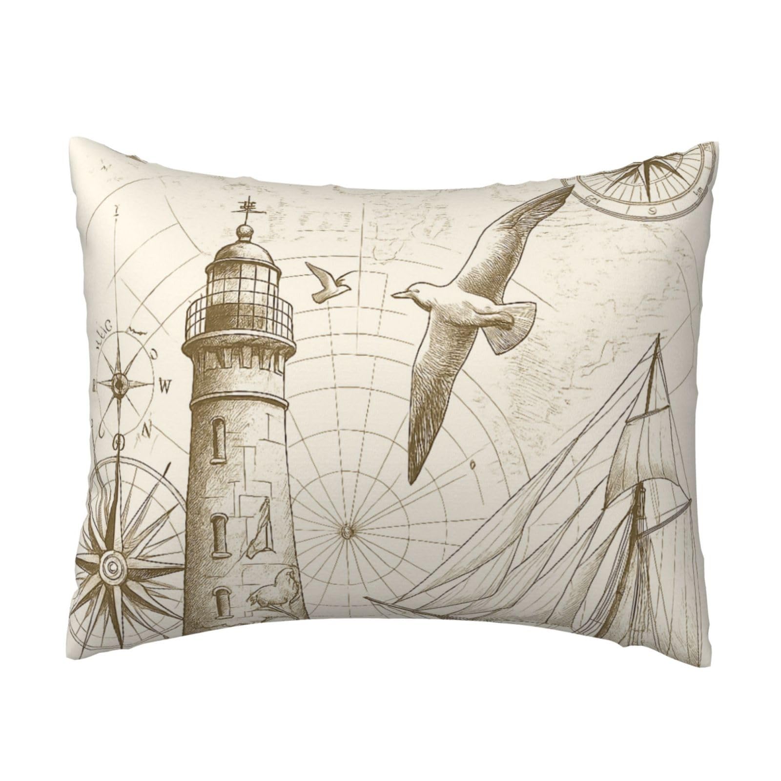 Vintage Nautical Lighthouse & Compass Pillowcase Soft Plush with Zipper Decorative Pillowcovers 16x20 in