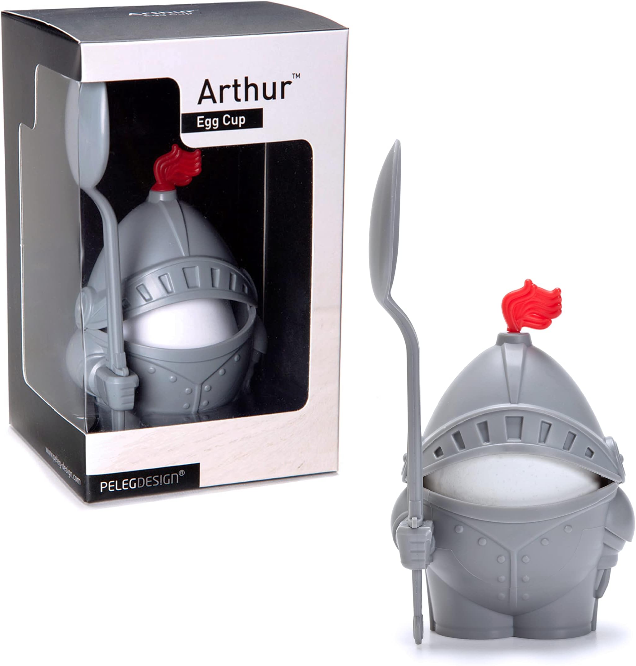 Egg Cup Holder with Spoon – Egg Cups for Soft & Hard Boiled Eggs, Funny Knight Design, Cute Kitchen Gift & Quirky Breakfast Gadget (Arthur)