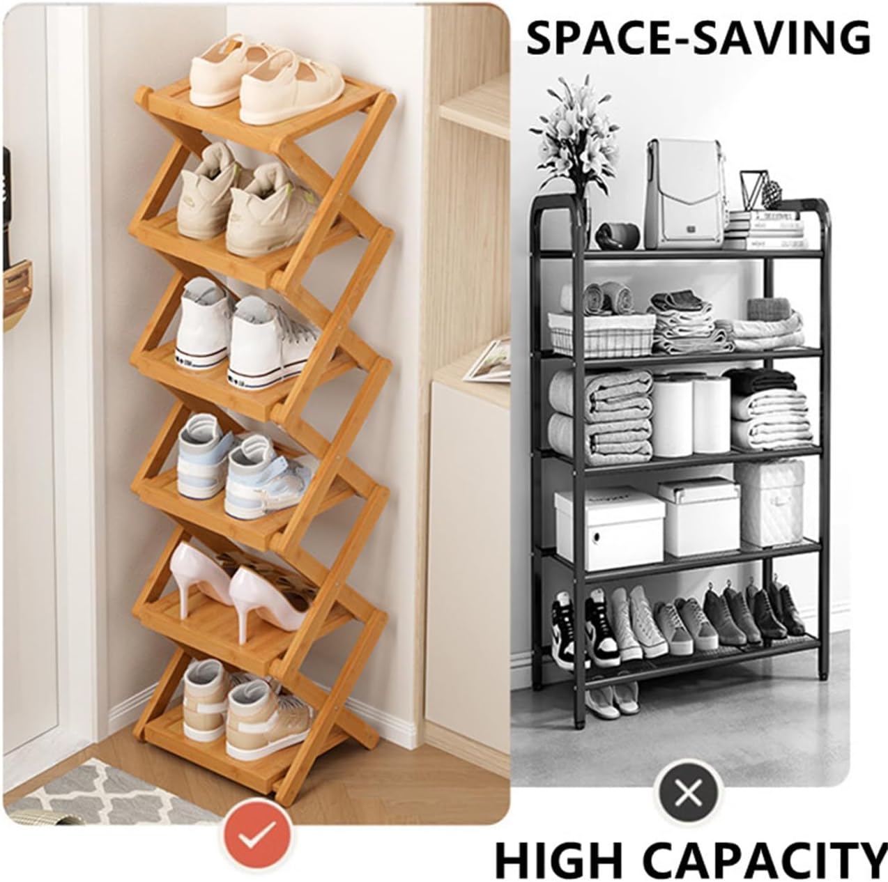 2026 New The 9-Tier No-Assembly Bamboo Foldable Shoe Rack, Without Installation Portable Vertical Shoe Storage Organiser for Entryway, Bedroom, Closet, Hallway (Brown, 10 Layers)