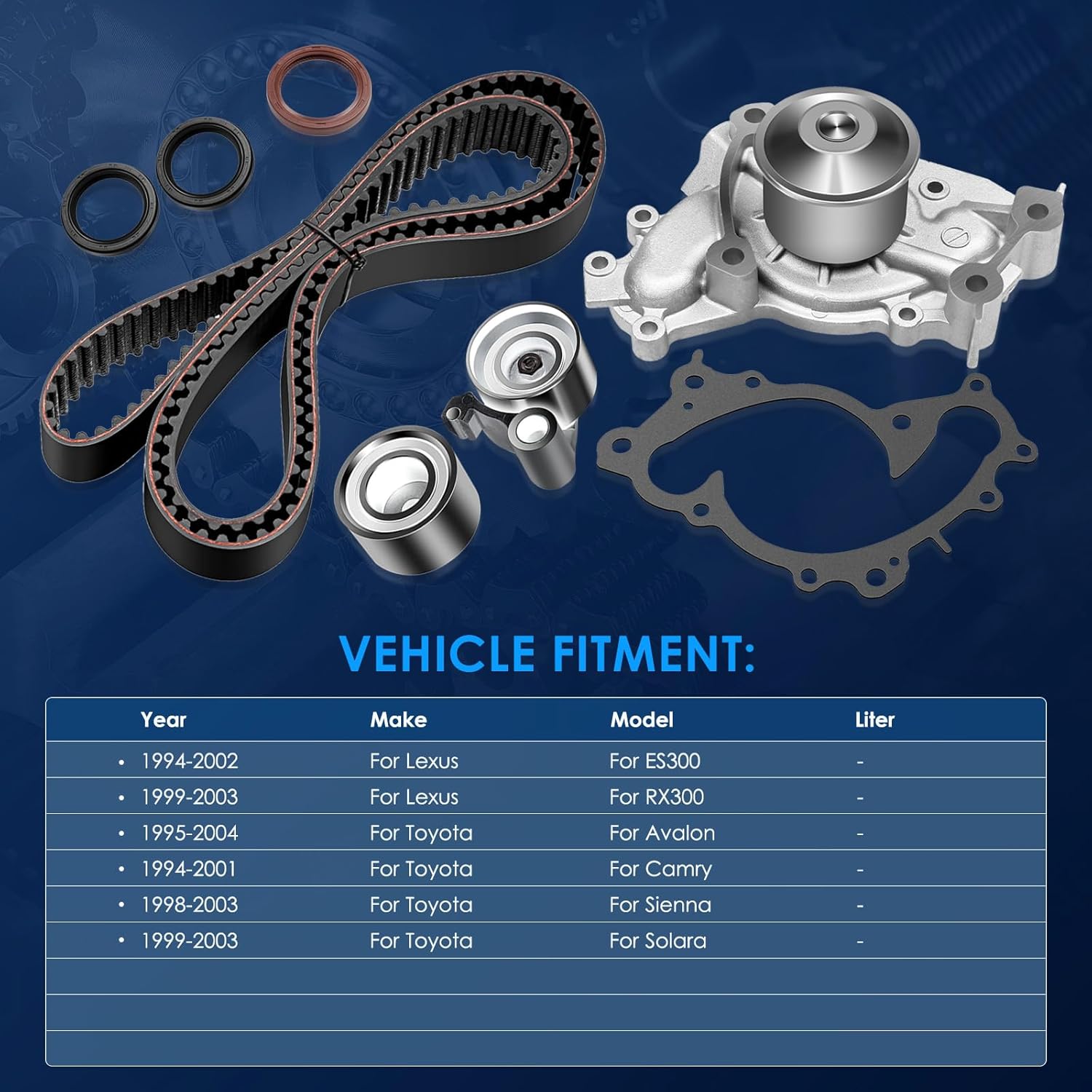 ECCPP Timing Belt Kit Including Timing Belt Water Pump tensioner Bearing fits for 94 95 96 97 98 99 00 01 02 for LEXUS ES300/995 96 97 98 99 00 01 02 03 04 Toyota Avalon