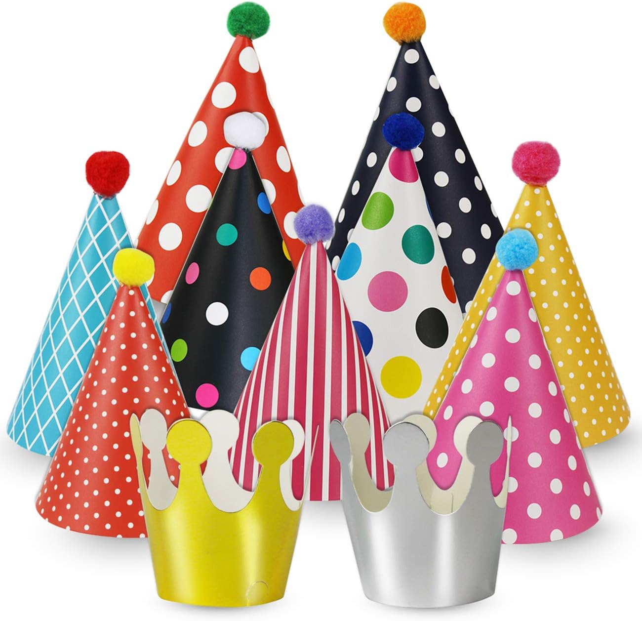 Party Hats 11 Pack Fun Cone Party Hats for Kids or Adults Multicoloured