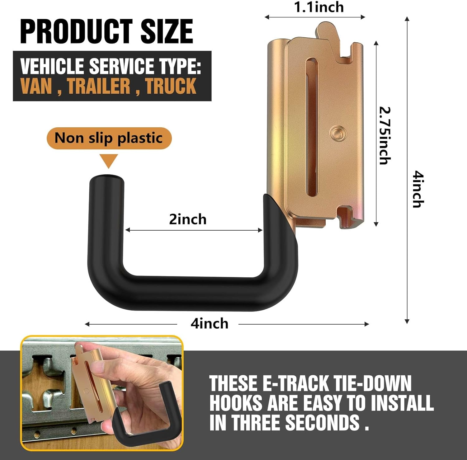 E Track Hooks Heavy Duty E Track J Hooks E-Type Track X Track Steel Hanger, Spring Fitting E Track Accessories for Enclosed Trailer (2in（08PCS）)