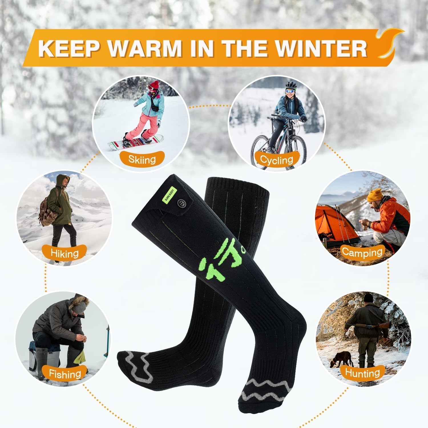 Heated Socks for Men Women, APP Control Electric Heated Socks Rechargeable Washable, Battery Heated Socks Foot Warmer Socks for Hiking Biking Camping Skiing Hunting Outdoor Work, Heating Thermal（XL