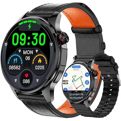 Smart Watch for Men Built-in GPS with Map(Answer/Make Call/Text), 1.46" AI Smartwatch for Android Phones/iPhone, 100+ Sport Mode Fitness Tracker with Health/Sleep Monitor, Compass/Barometer(2 Straps)