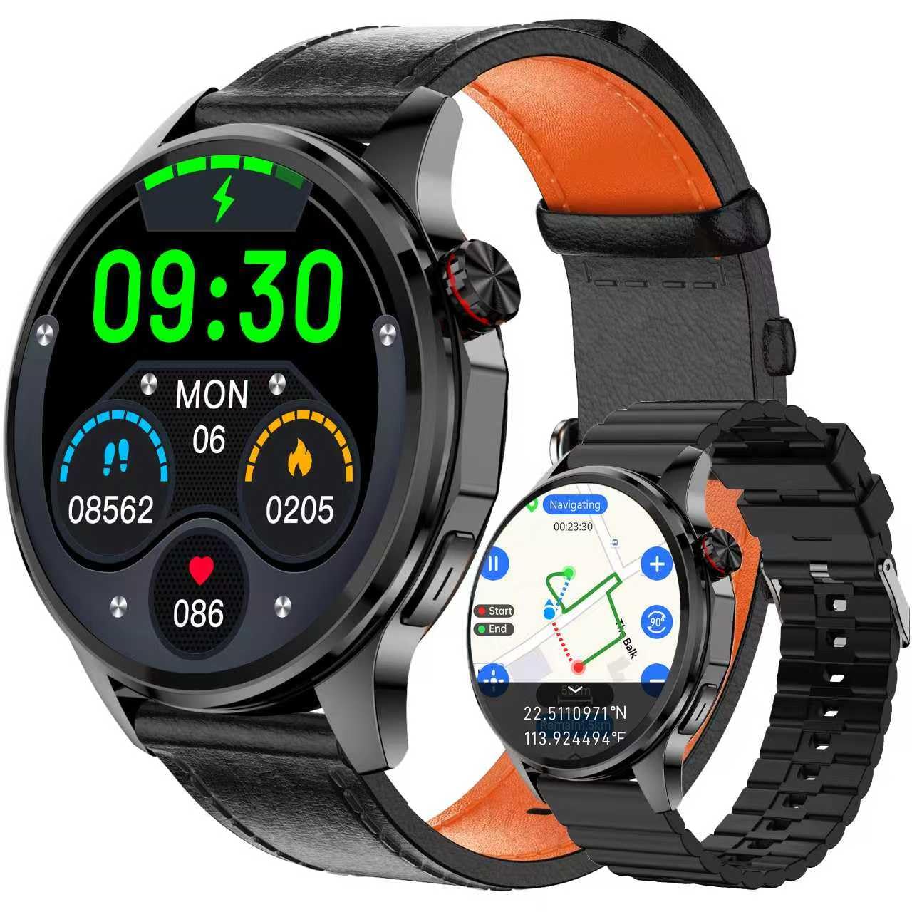 Smart Watch for Men Built-in GPS with Map, 1.46" AI Smartwatch with Health Monitor for Android Phones/iPhone, 100+ Sport Modes Fitness Tracker with Compass/Altitude/Barometer, Text Reply(2 Bands)