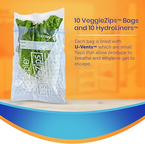 Miniatura 4 de Bluapple VeggieZips Sistema de almacenamiento de productos de alta calidad, juego de 20 piezas, 10 bolsas ahorradoras de alimentos + 10 hidroliners,