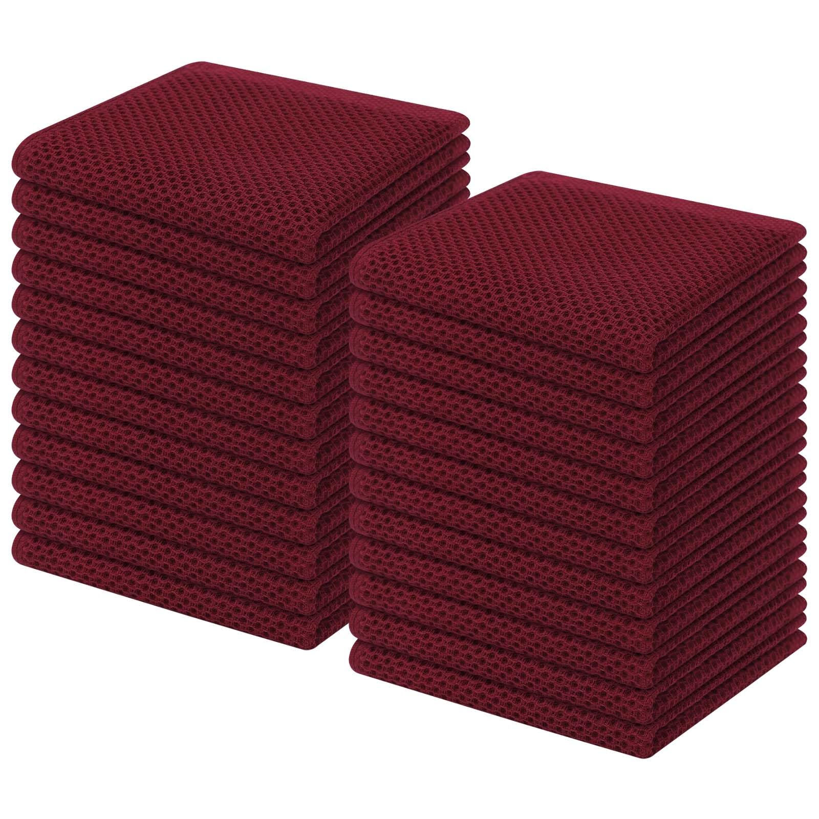 Homaxy 100% Cotton Waffle Weave Kitchen Dish Cloths 24-Pack, Burgundy