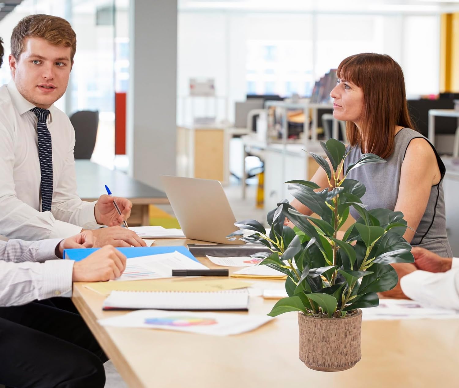 12.6" Fake Plants in Brown Ceramic Vase Real Looking and Touching Evergreen Ficus Leaf Faux Plant indoor for Book Shelf Bathroom Office Desk Kitchen Counter Bedroom Small Space Artificial Plant Decor - Image 9
