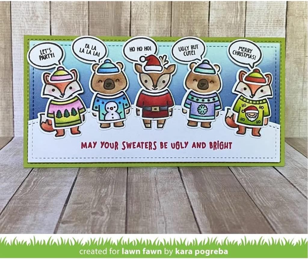 Lawn Fawn Ugly and Bright 4"x6" Clear Stamp Set, Coordinating Dies, Bundle of 2 Items (LF2947, LF2948)