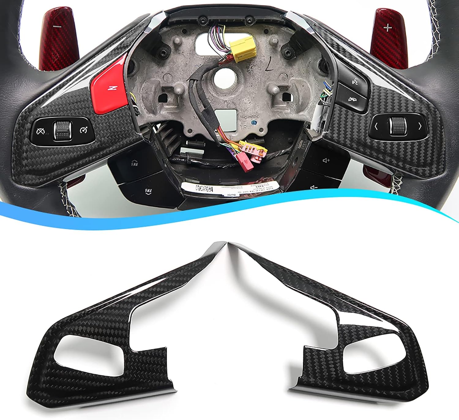 Car Steering Wheel Button Frame for C8 Corvette 2020 2021 2022 2023, Genuine Carbon Fiber Interior Trim (2 Button Type B)
