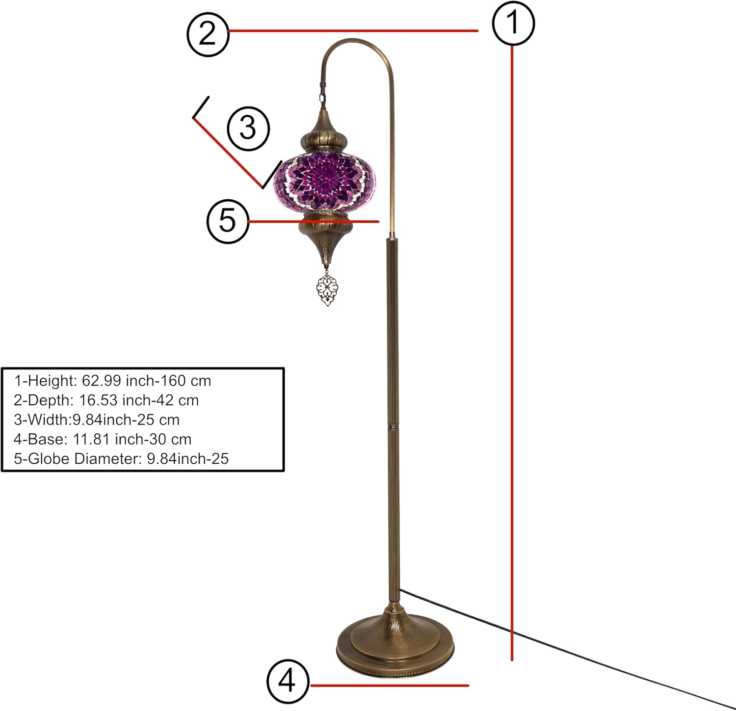 Enchanting Turkish Mosaic Floor Lamp - Moroccan Swan Neck Design, Stunning Colorful Floor Lamp for Living Room, Exquisite Turkish and Moroccan Lamp Collection (Purple Flower)