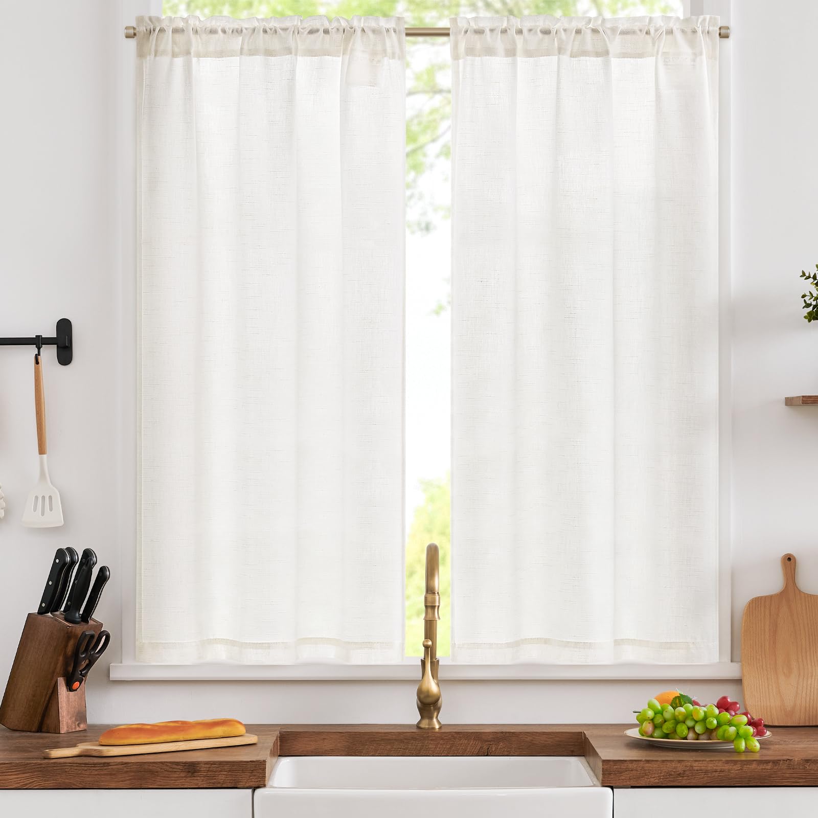 TOPICK White Semi-Sheer Kitchen Curtains, Cafe Curtains W26 xL54, 2 Panels