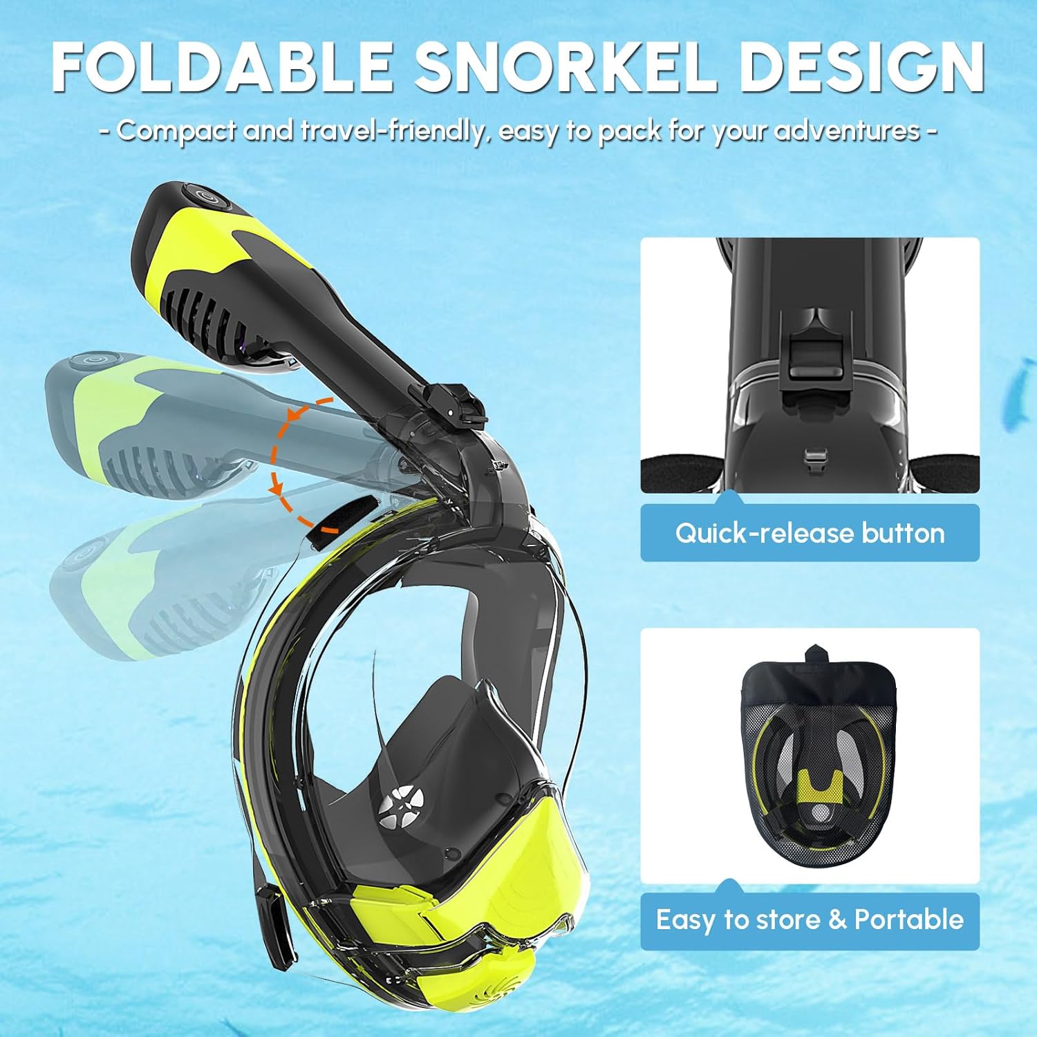 Electric Full Face Snorkel Mask for Adults, Snorkeling Gear with Latest Dry Top System, Patented Airflow System with Fan Assistance, 180° Panoramic Foldable Design, Anti-Fog & Anti-Leak - Image 9