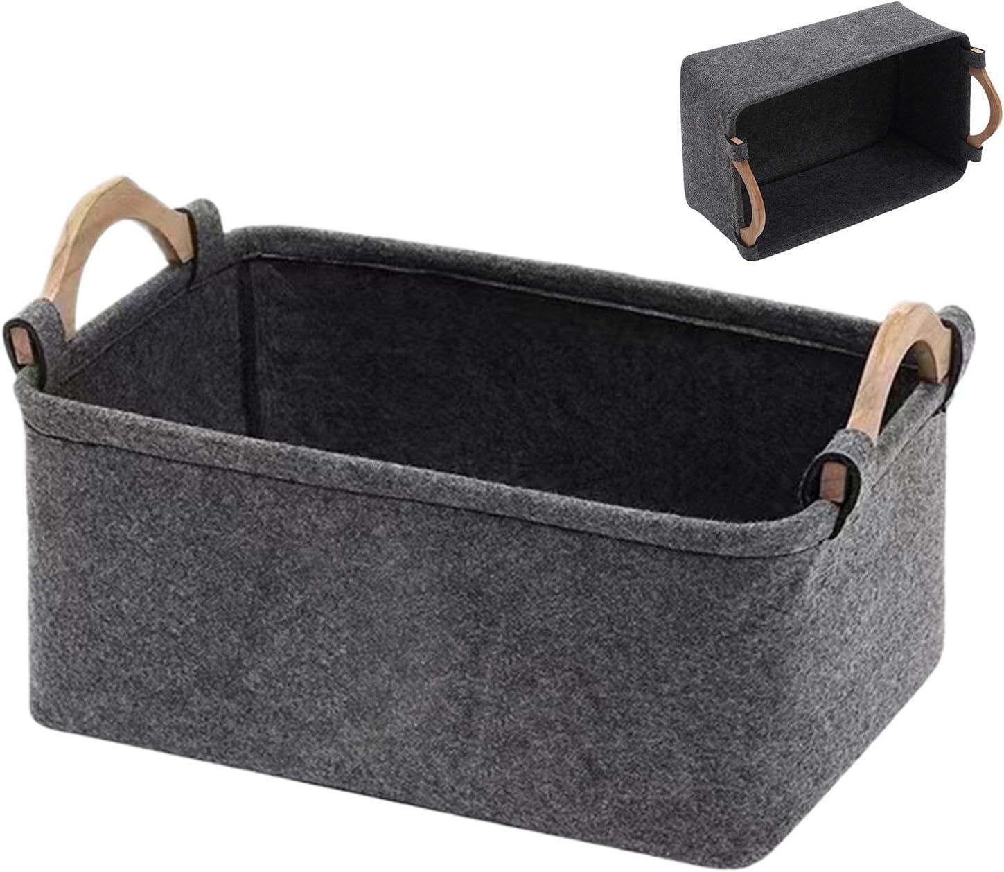 Dog Toy Box Felt Cute Foldable Organizer with Wooden Handle