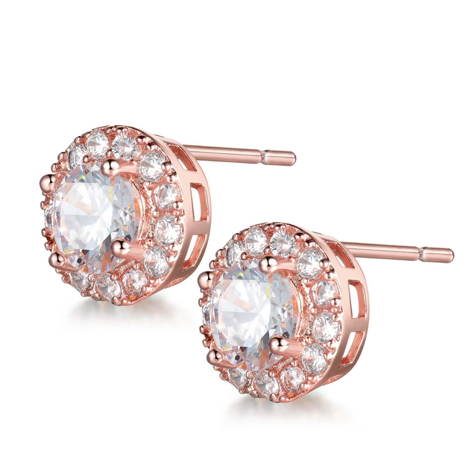 Particular aretes con broche con cristal y estrás redondo, tono dorado rosado, para mujer 2