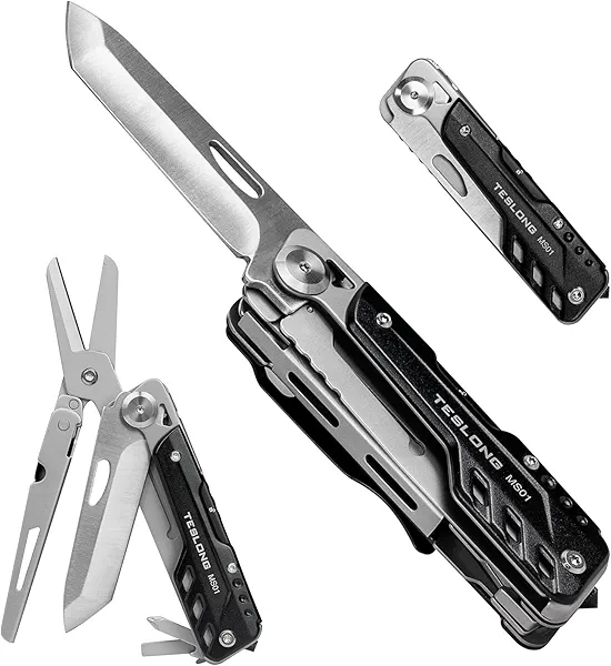 Teslong 5 in-1 EDC Multitool Knife Scissors with Screwdrivers, Detachable Design 440A Stainless Pocket Knife, Window Breaker, Tactical Gear for Camping, Surviving, Hiking, Gift for Men Dad