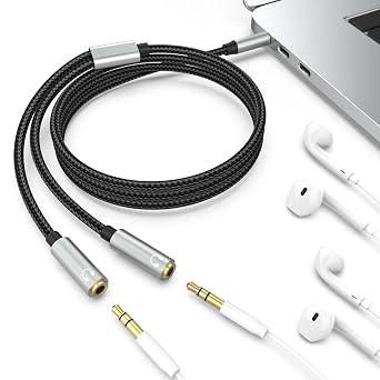 Toxaoii Headphone Splitter Extension Cable for Computer 3.5mm Female to 2 Dual 3.5mm Male Braided Stereo Audio Cable Compatible with Xbox, Phone, Smartphone, Laptop, PS4