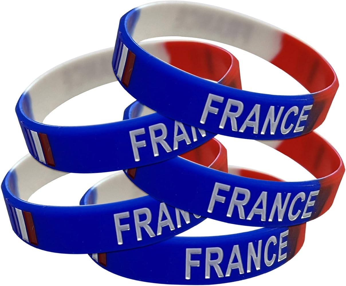 Bracelet Tissé Alliage & Cuir Aux Couleurs Du Drapeau Français - Lot De 2 - Blanc, Rouge, Bleu