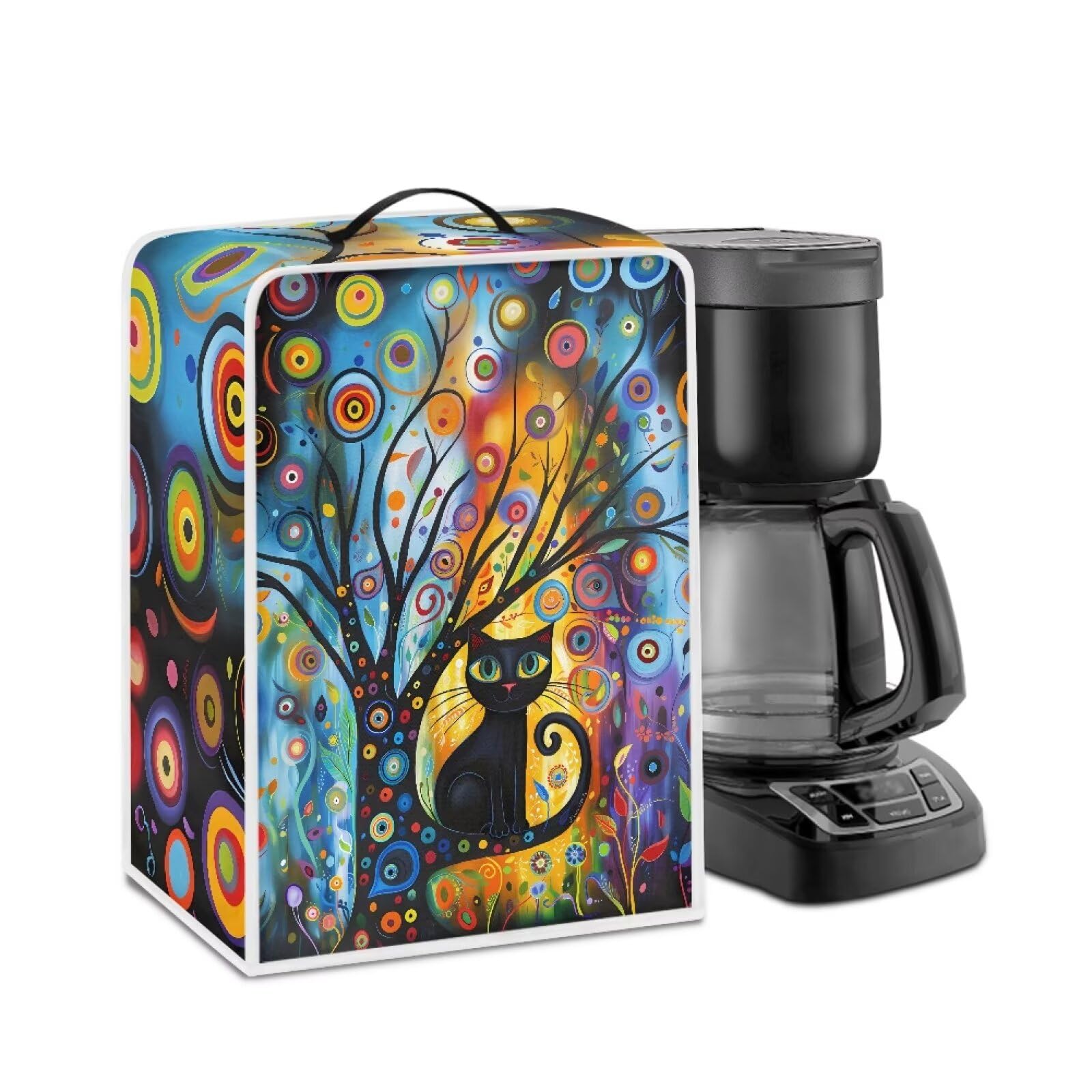 Modern Art Cat Coffee Maker Covers With Top Handle Folding Coffee Machine Dust Covers For Blender Mixer Juice Machine Keep Office Home Kitchen Clean
