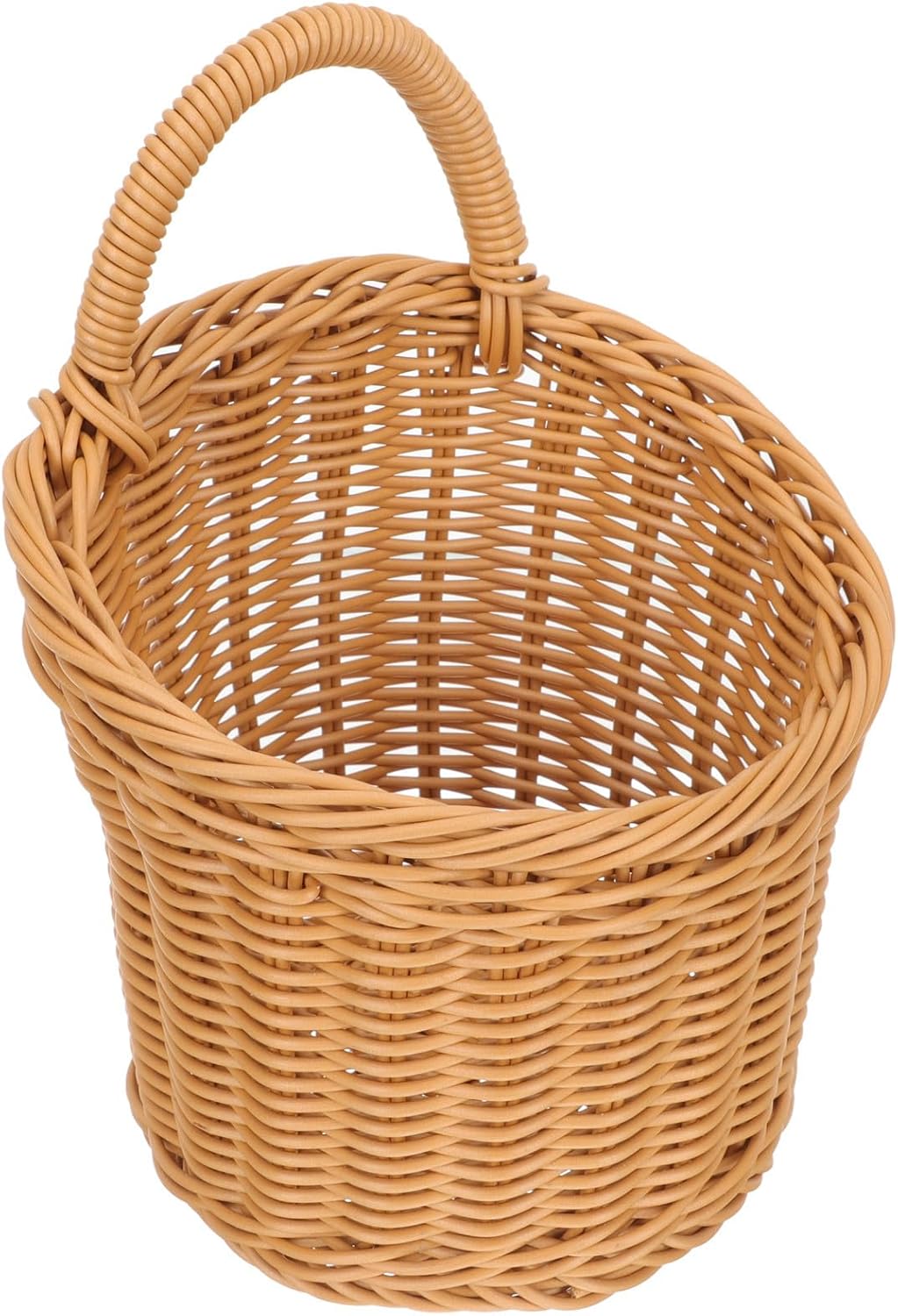 Woven Kitchen Storage Basket Large Wall-mounted Garlic and Ginger Holder Faux Rattan Hanging Basket for Kitchen Organization and Food Storage