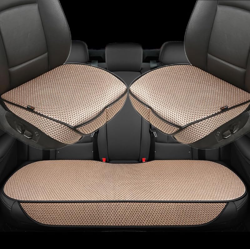 Capa para Banco de Carro Auto Newer em Bright Silk e Poliéster, Bege, para Bancos Dianteiros e Traseiros, Kit com 3 Peças