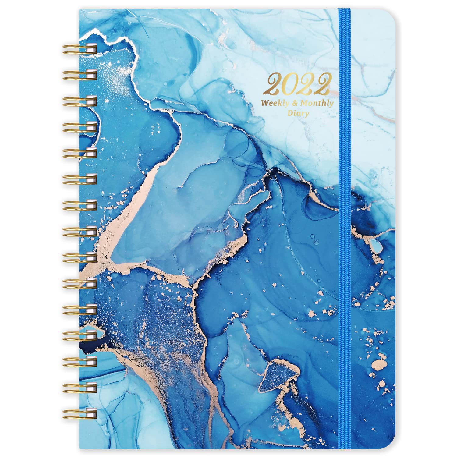 2022 Diary - A5 Diary 2022 Week to View, Jan 2022 - Dec 2022, Twin-Wire Binding with Elastic Closure, Thick Paper, Inner Pocket, Pen Loop
