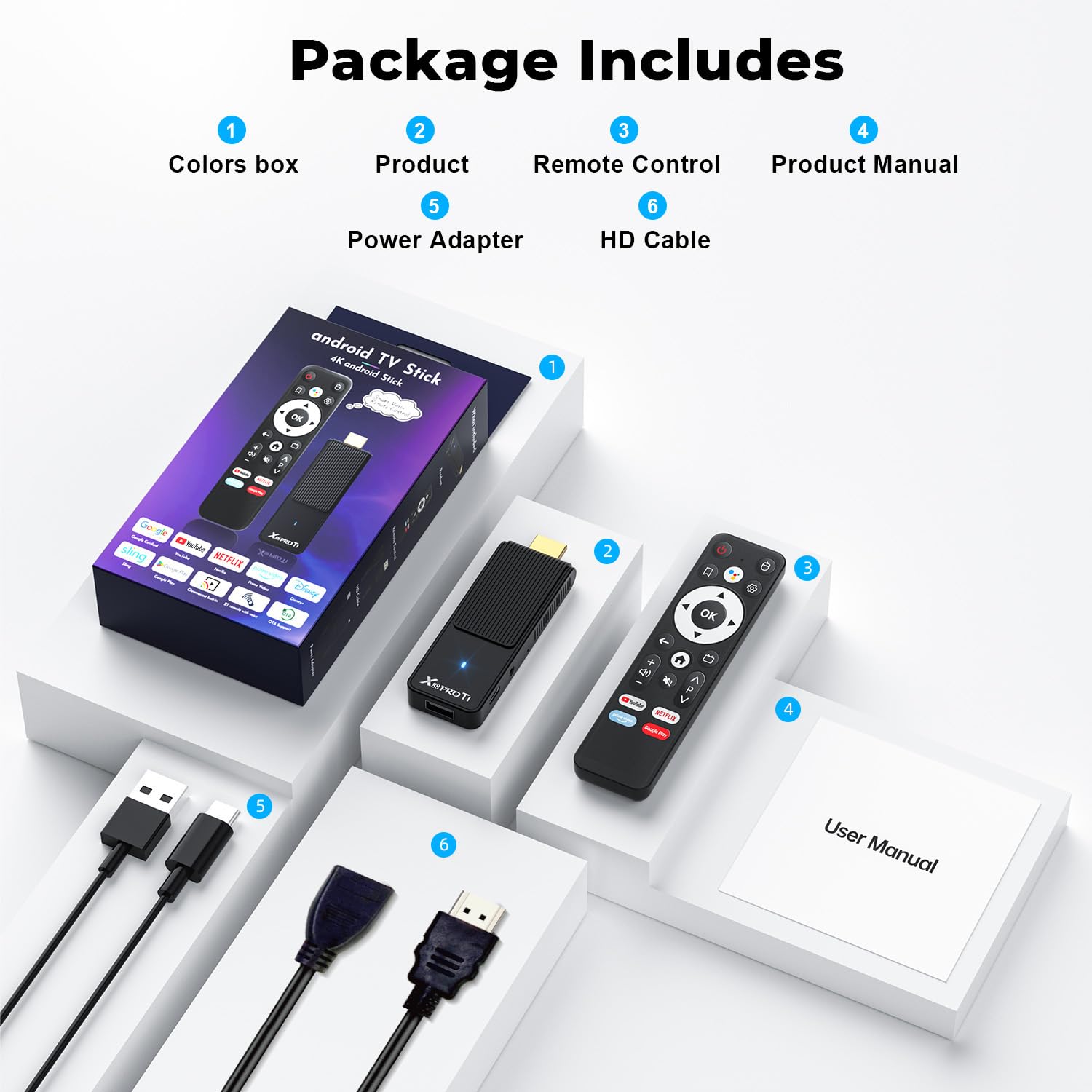 GREVA Android TV Stick 4K Ultra HD-Streaming-Gerät, 2025 Neuestes Android 14.0 TV-Stick Box 2 GB 16 GB HDR/AV1/2,4G/5G WiFi/BT 5.0, Smart Streaming Media Player mit Assistant Sprachfernbedienung