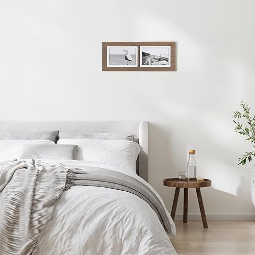 Miniatura 6 de Marco de fotos de 4 x 6 pulgadas, 2 aperturas, de madera maciza, marcos de fotos envejecidos estilo vintage, con vidrio real, para soporte de mesa o