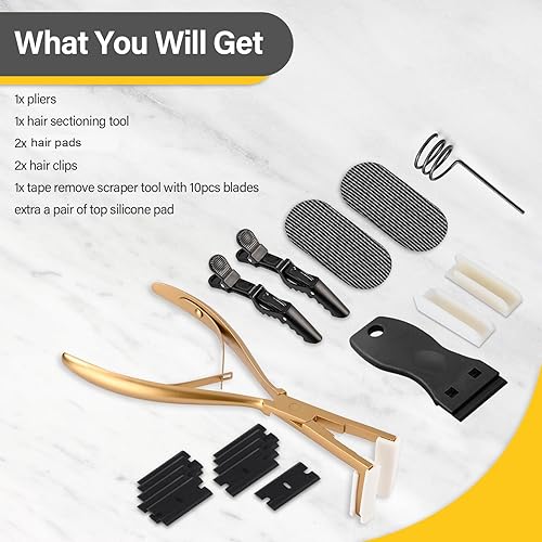 Miniatura 2 de Gomake Kit de herramientas de extensión de cabello con cinta adhesiva de superficie plana de acero inoxidable en extensiones de cabello con pinza de